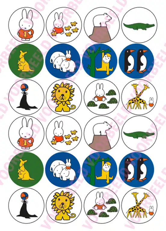 Eetbare cupcakeprint nijntje 2 - 24 cupcake rondjes bij cake, bake & love 5 Eetbare cupcakeprint nijntje 2 - 24 cupcake rondjes