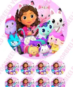 Eetbare Taartprint Gabby's Dollhouse - 18 cm rond + 8 cupcake rondjes