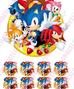 Eetbare Taartprint Sonic - 18 cm rond + 8 cupcake rondjes