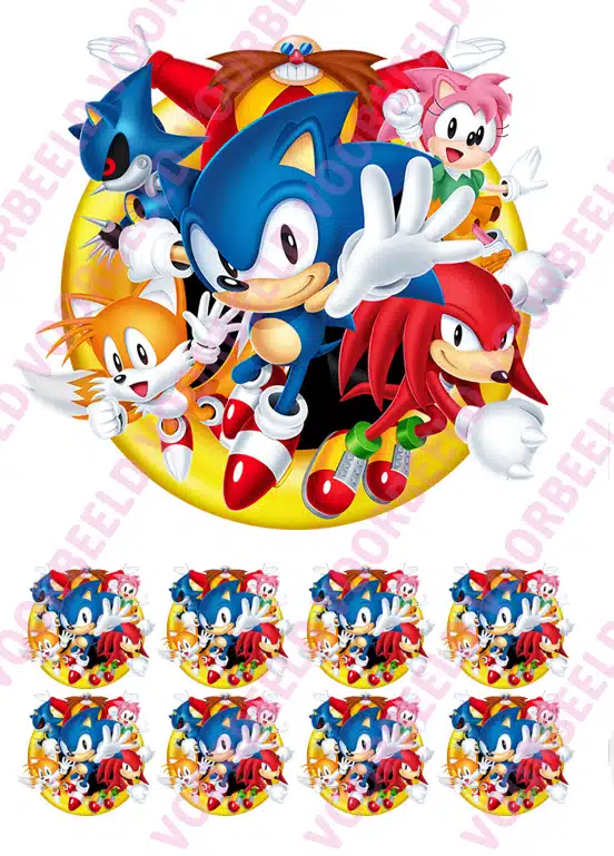 Eetbare taartprint sonic - 18 cm rond + 8 cupcake rondjes bij cake, bake & love 5 Eetbare taartprint sonic - 18 cm rond + 8 cupcake rondjes