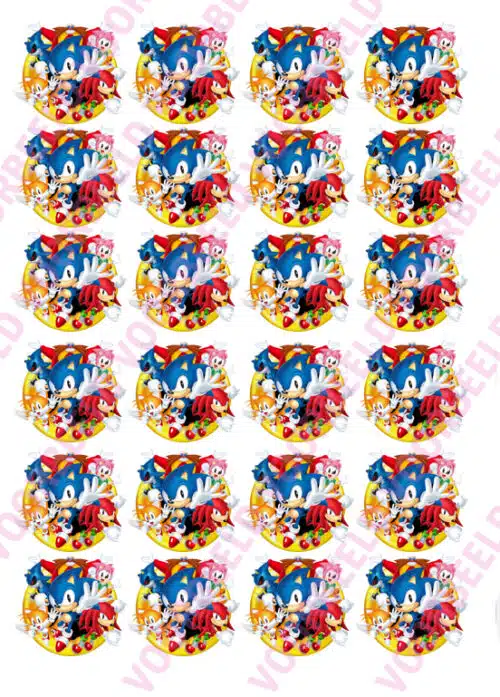 Eetbare cupcakeprint sonic - 24 cupcake rondjes