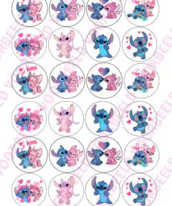 Eetbare Cupcakeprint Stitch & Angel - 24 cupcake rondjes