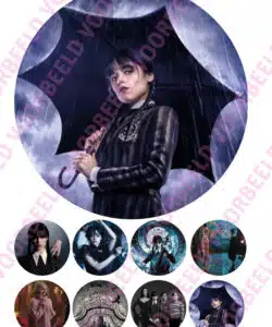 Eetbare Taartprint Wednesday - 18 cm rond + 8 cupcake rondjes