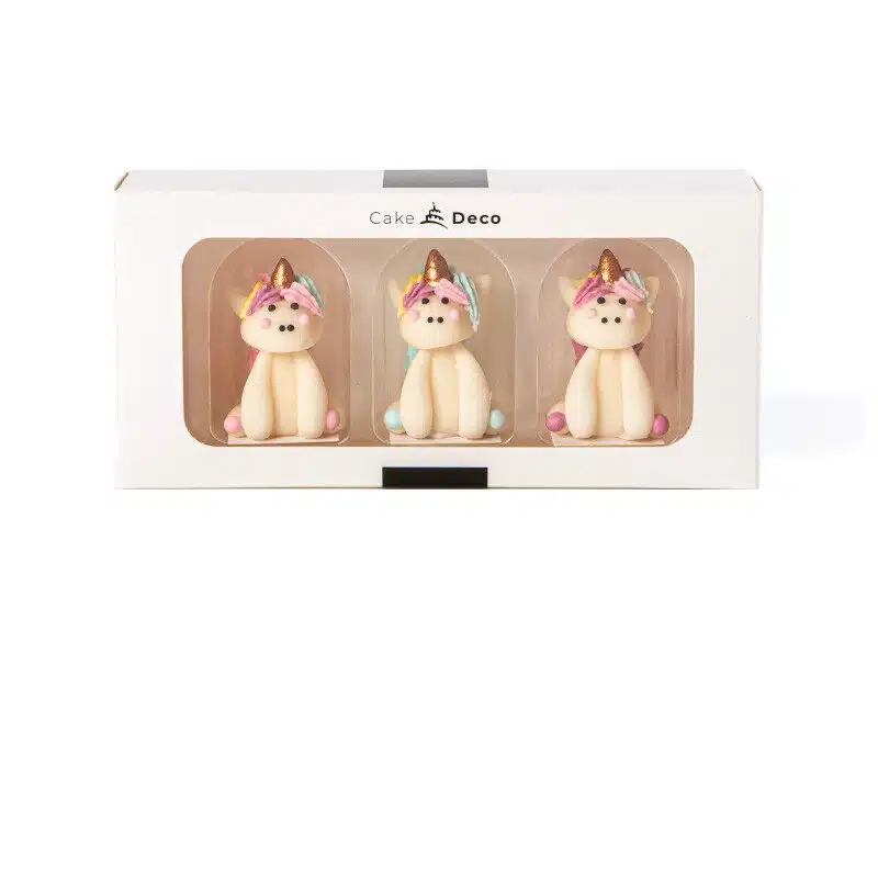 Cakedeco suikerfiguren 3d unicorn set/3 bij cake, bake & love 5 Cakedeco suikerfiguren 3d unicorn set/3