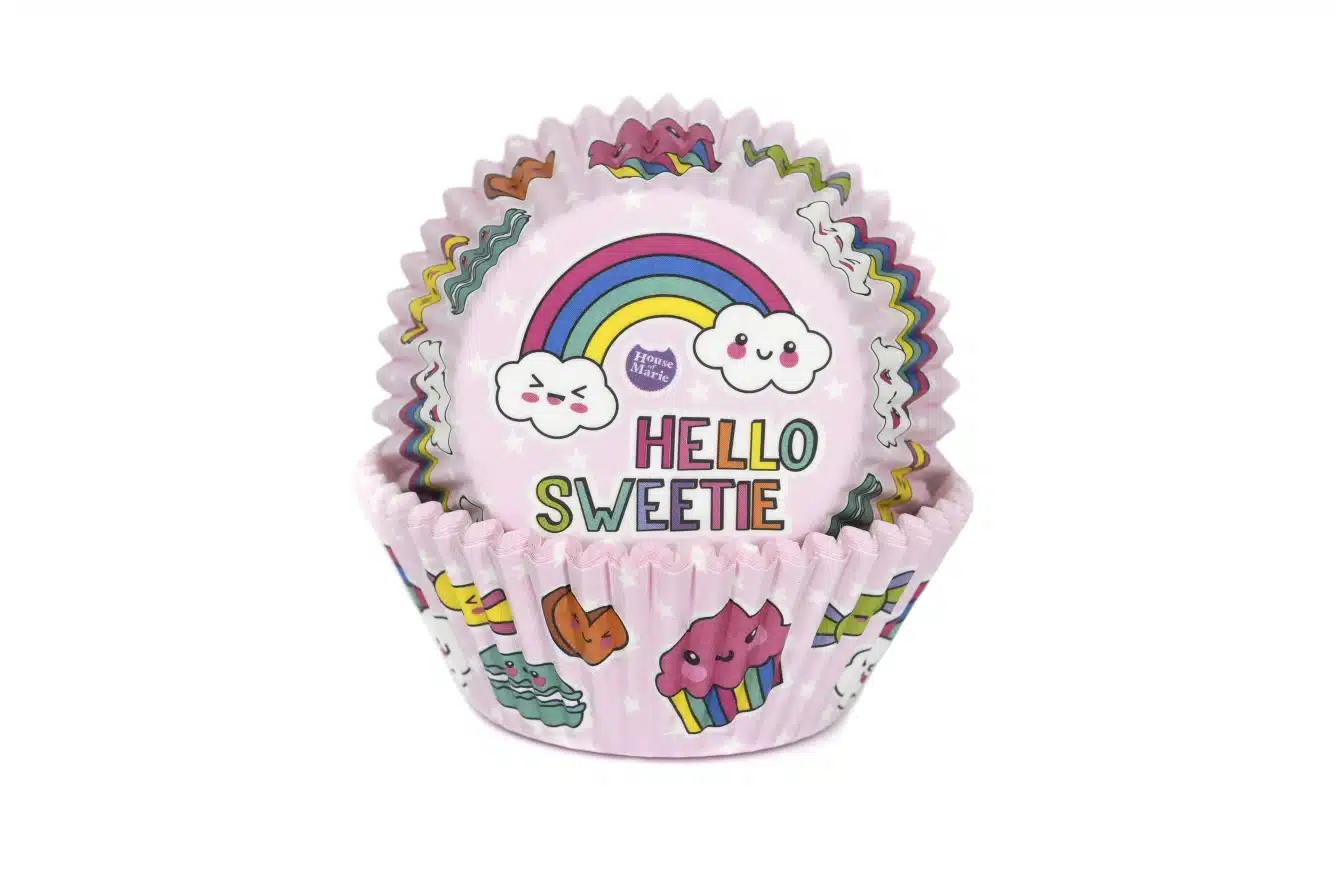 House of marie baking cups hello sweetie pink pk/50 bij cake, bake & love 5 House of marie baking cups hello sweetie pink pk/50