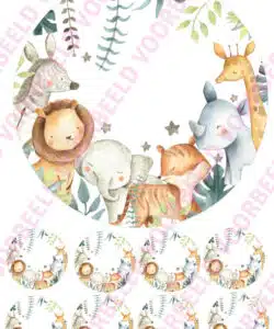 Eetbare Taartprint Cute Jungle - 18 cm rond + 8 cupcake rondjes
