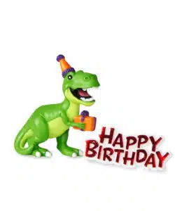 Anniversary House Dinosaur Resin Cake Topper & Red Happy Birthday Motto