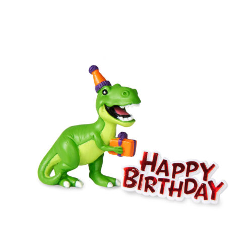 Anniversary house dinosaur resin cake topper & red happy birthday motto bij cake, bake & love 5