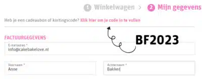 Kortingscode uitleg Black cake day bij cake, bake & love 2