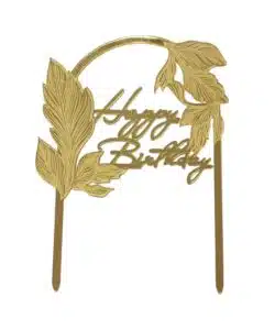 Caketopper Happy Birthday Boog met Bladeren Goud