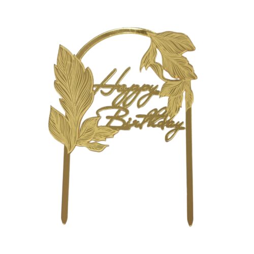 Caketopper happy birthday boog met bladeren goud bij cake, bake & love 5