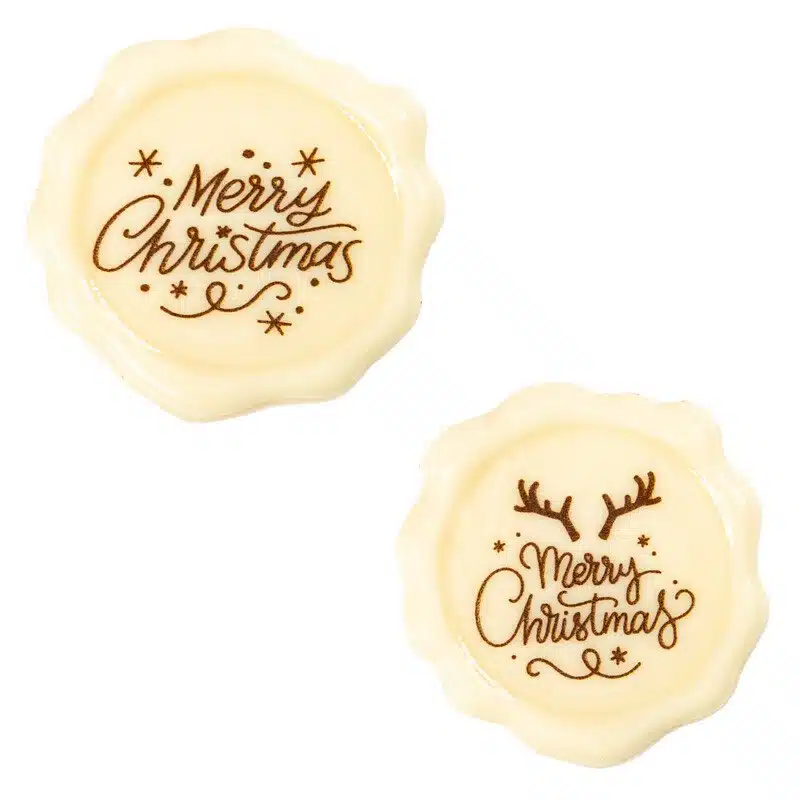 Chocolade lakzegel merry christmas wit 12 stuks bij cake, bake & love 5 Chocolade lakzegel merry christmas wit 12 stuks