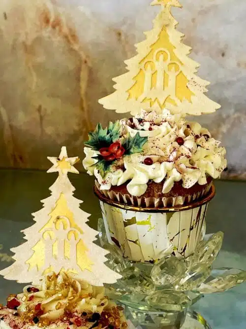 Crystal candy edible decorations - 2d christmas tree gold backing