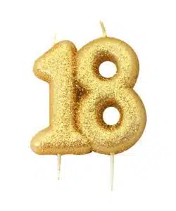 Kaarsje cijfer ’18’ glitter goud (7cm)