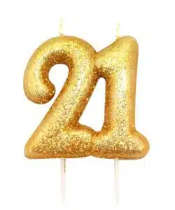 Kaarsje cijfer ’21’ glitter goud (7cm)