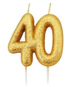 Kaarsje cijfer ’40’ glitter goud (7cm)