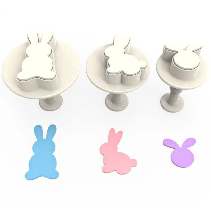 Rabbits big size plunger cutter set 3 bij cake, bake & love 5 Rabbits big size plunger cutter set 3