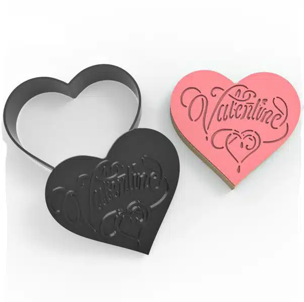 Cookie cutter & impression heart valentine bij cake, bake & love 5 Cookie cutter & impression heart valentine