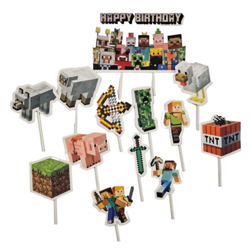 Caketopper + cupcake prikkers minecraft happy birthday bij cake, bake & love 5