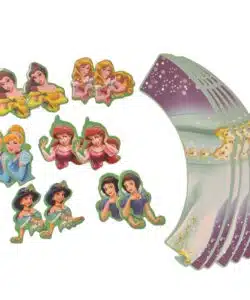 Prinsessen cupcake wrapper + poppetjes set 12
