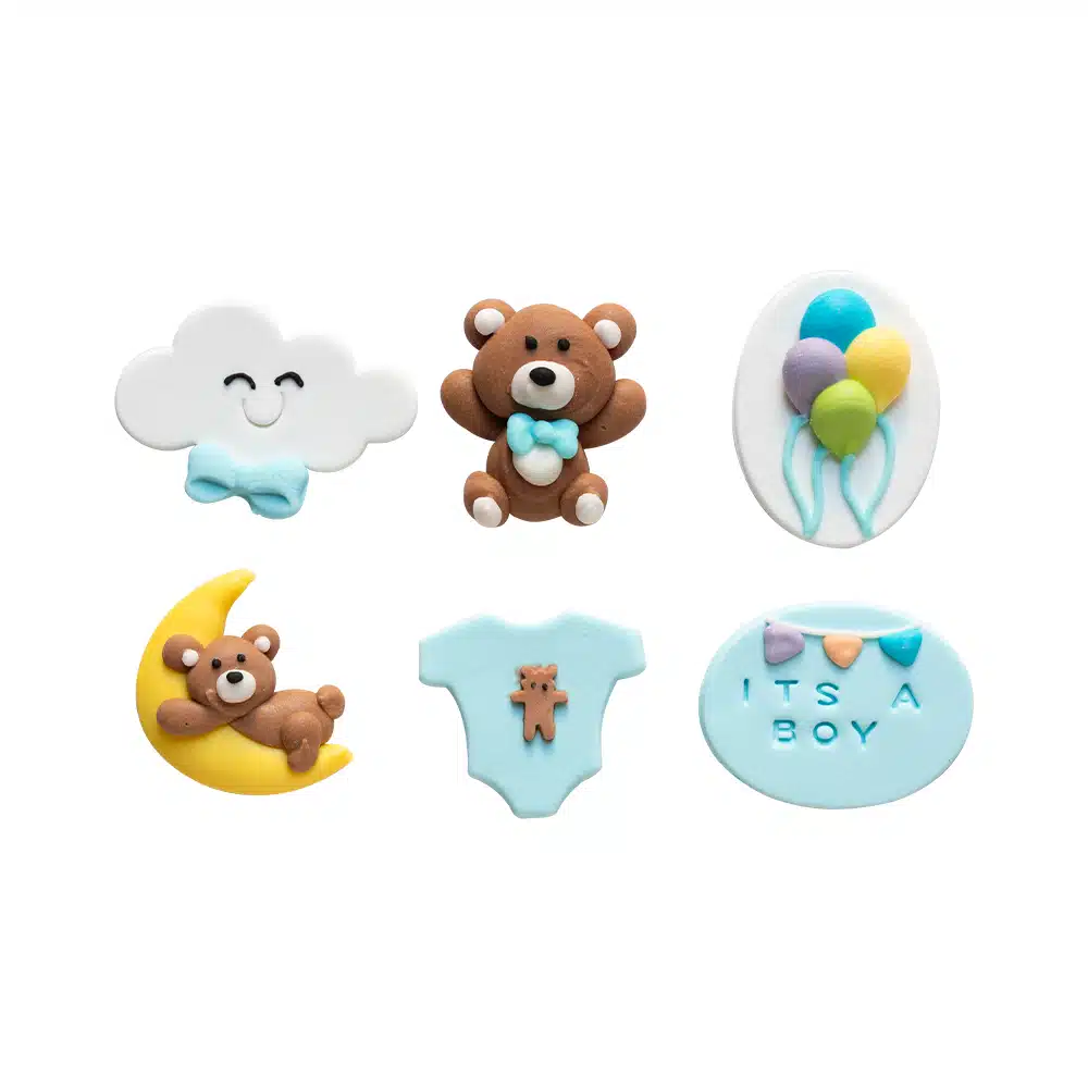 Suikerdecoraties baby boy 6 stuks bij cake, bake & love 6 Suikerdecoraties baby boy 6 stuks - afbeelding 2