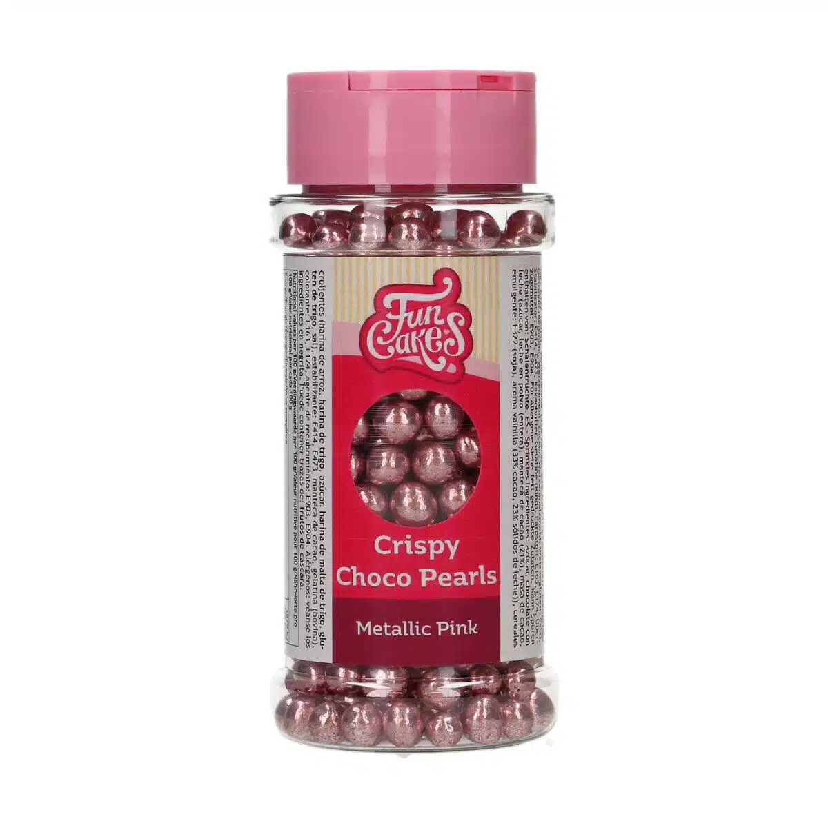 Funcakes crispy choco pearls - metallic pink 60g bij cake, bake & love 5 Funcakes crispy choco pearls - metallic pink 60g