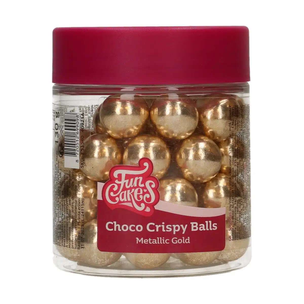 Funcakes choco crispy ballen - metallic goud bij cake, bake & love 5 Funcakes choco crispy ballen - metallic goud