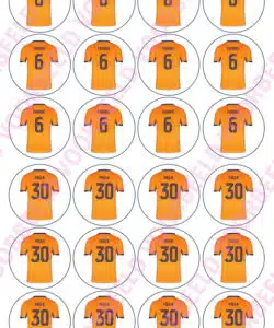 Eetbare Cupcakeprint EK Oranje Shirt 2024 met eigen Naam en Nummer - 24 cupcake rondjes