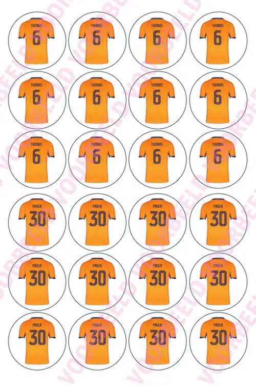 Eetbare cupcakeprint ek oranje shirt 2024 met eigen naam en nummer - 24 cupcake rondjes