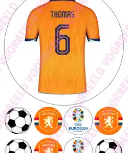 Eetbare Taartprint EK Oranje Shirt 2024 met eigen Naam en Nummer - 18 cm rond + 8 cupcake rondjes