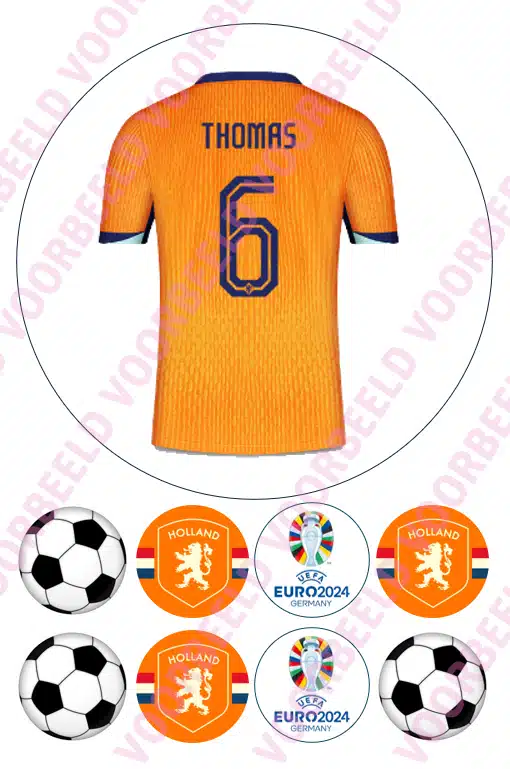 Eetbare taartprint ek oranje shirt 2024 met eigen naam en nummer - 18 cm rond + 8 cupcake rondjes bij cake, bake & love 5 Eetbare taartprint ek oranje shirt 2024 met eigen naam en nummer - 18 cm rond + 8 cupcake rondjes