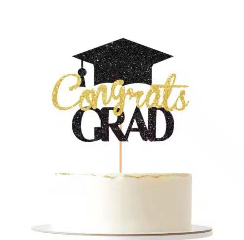 Caketopper congrats grad zwart - goud