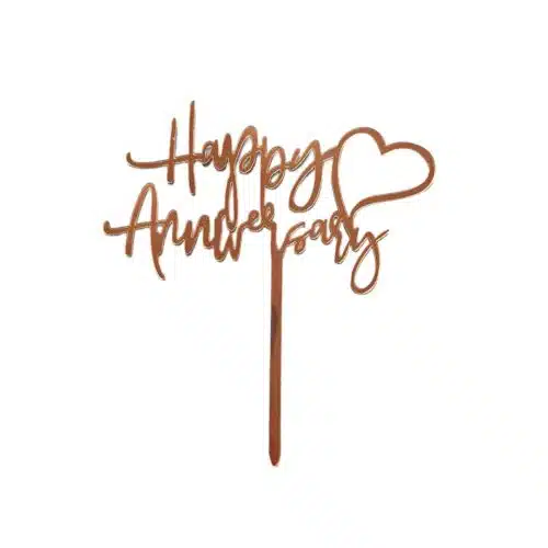 Caketopper happy anniversary heart gold