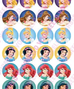 Eetbare Cupcakeprint Disney Prinsessen 2 - 24 cupcake rondjes