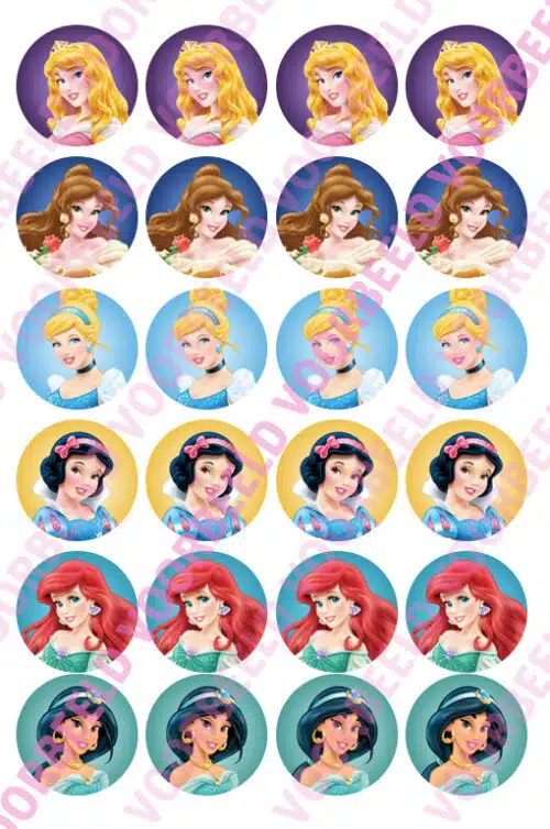 Eetbare cupcakeprint disney prinsessen 2 - 24 cupcake rondjes