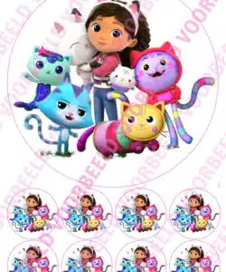 Eetbare Taartprint Gabby's Dollhouse 2 - 18 cm rond rond + 8 cupcake rondjes