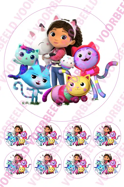 Eetbare taartprint gabby's dollhouse 2 - 18 cm rond rond + 8 cupcake rondjes bij cake, bake & love 5 Eetbare taartprint gabby's dollhouse 2 - 18 cm rond rond + 8 cupcake rondjes