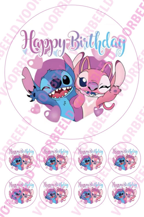 Eetbare taartprint stitch & angel - 18 cm rond rond + 8 cupcake rondjes bij cake, bake & love 5