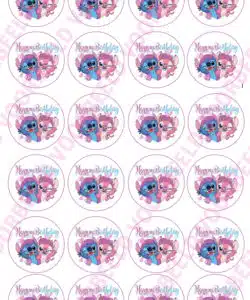 Eetbare Cupcakeprint Stitch & Angel 2 - 24 cupcake rondjes