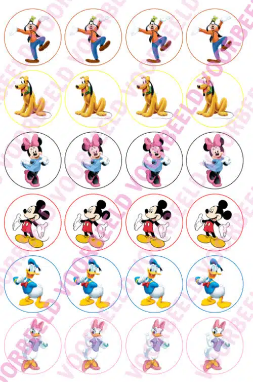 Eetbare cupcakeprint mickey mouse clubhouse - 24 cupcake rondjes