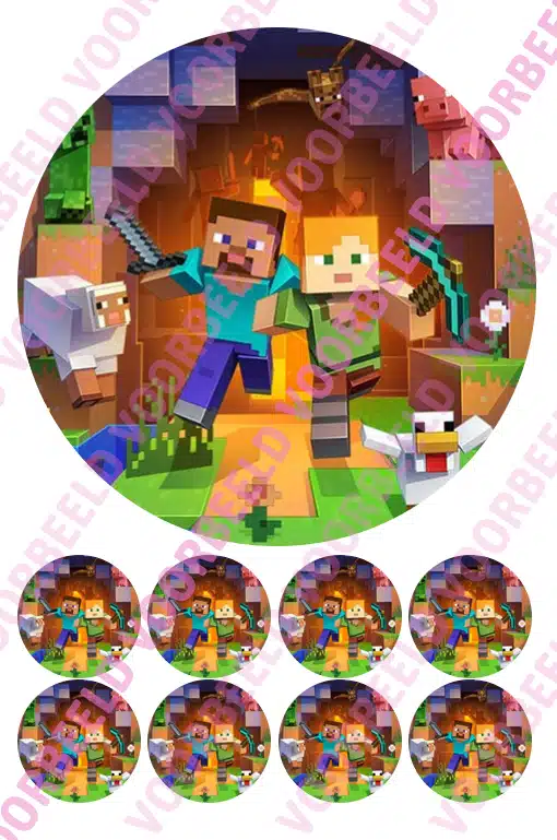 Eetbare taartprint minecraft 2 - 18 cm rond rond bij cake, bake & love 5 Eetbare taartprint minecraft 2 - 18 cm rond rond