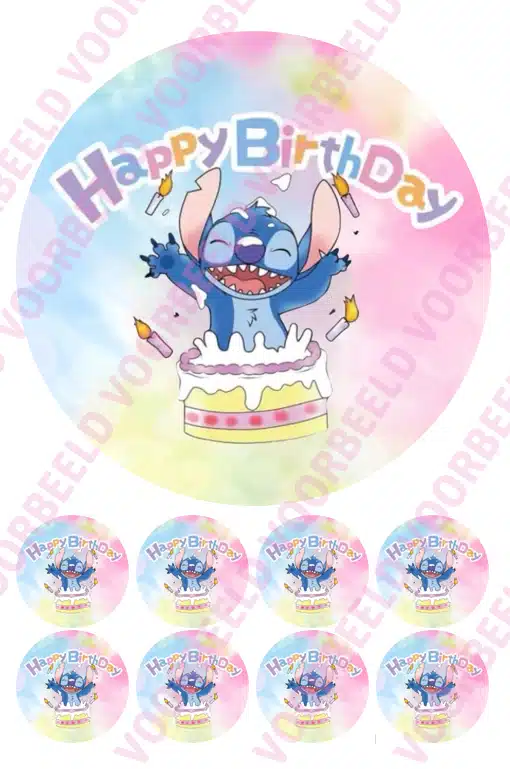 Eetbare taartprint stitch 2 - 18 cm rond rond bij cake, bake & love 5 Eetbare taartprint stitch 2 - 18 cm rond rond