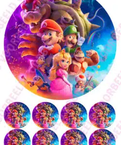 Eetbare Taartprint Super Mario 3 - 18 cm rond rond + 8 cupcake rondjes
