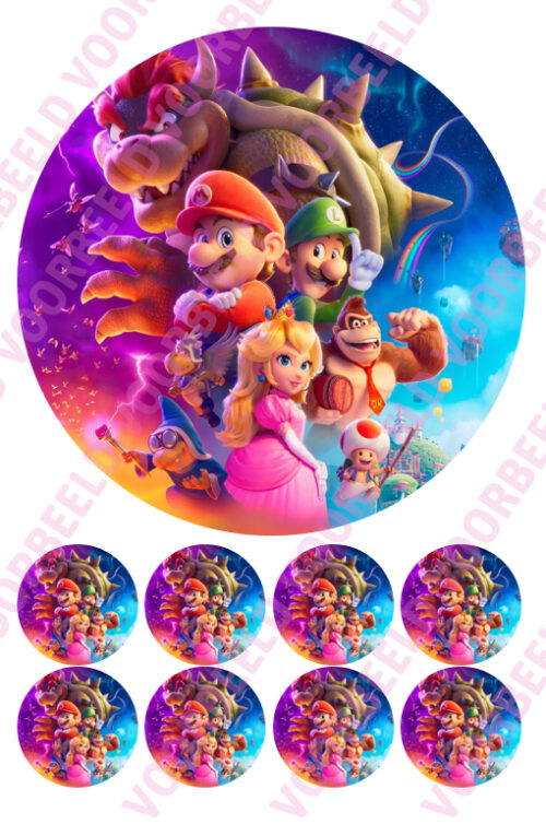 Eetbare taartprint super mario 3 - 18 cm rond rond + 8 cupcake rondjes bij cake, bake & love 5