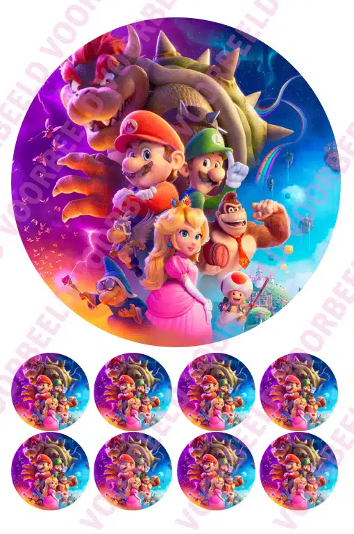 Eetbare taartprint super mario 3 - 18 cm rond rond + 8 cupcake rondjes bij cake, bake & love 5 Eetbare taartprint super mario 3 - 18 cm rond rond + 8 cupcake rondjes