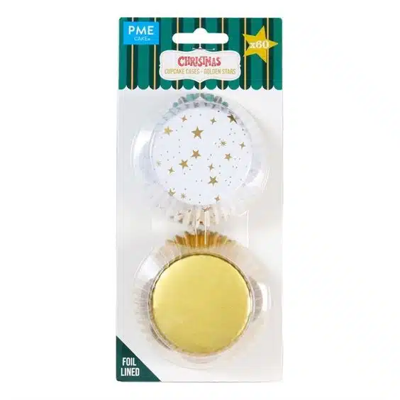 Pme kerst cupcake vormpjes met folievoering - gouden sterren (60 stuks) bij cake, bake & love 5 Pme kerst cupcake vormpjes met folievoering - gouden sterren (60 stuks)