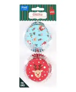PME Kerst Cupcake Vormpjes met Folievoering - Kerstman & Rudolph (60 stuks)