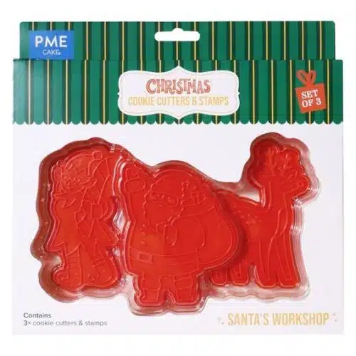 Pme kerst koekjesuitstekers & stempels - kerstman's werkplaats (set van 3)