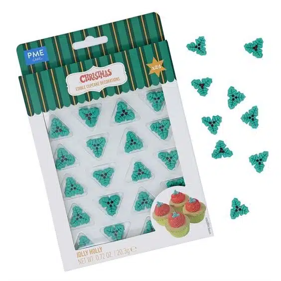 Pme kerst eetbare suikerdecoraties - vrolijke hulst (24 stuks) bij cake, bake & love 5 Pme kerst eetbare suikerdecoraties - vrolijke hulst (24 stuks)