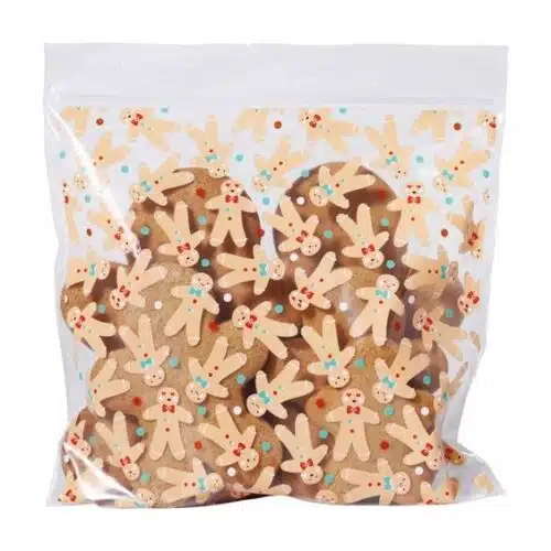 Pme 20 kerst plastic herbruikbare feestzakjes - peperkoekman - afbeelding 2